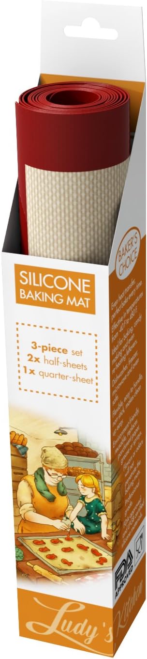Silicone Baking Mat, 3-Pc Set by Ludy's Kitchen - Replaces Parchment Paper - Professional Grade Bakeware - Non-Stick, Durable, & Reusable Sheet Pan Liners - Great Gift Ideas