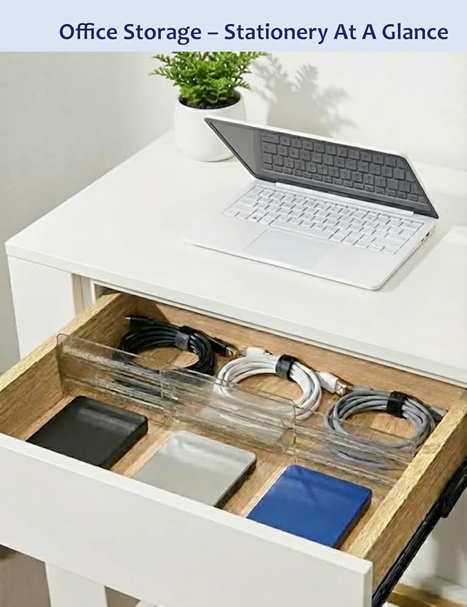 Adjustable Drawer Dividers 5 Pack, 3.15" High Smoke Plastic,11"-20" Expanding Shallow Dresser Organizer with Non-Slip Pads for Kitchen, Bathroom, Nursery, Desk