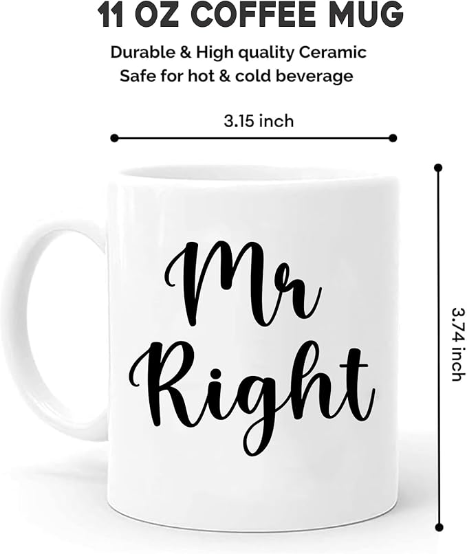 Mr Right Mrs Always Right Coffee Mug Set, Gifts Ideas for Couples, Wedding Anniversary, Engagement, His & Hers, Bride and Groom, Parents, Newlyweds Bridal Shower, 11Oz Ceramic