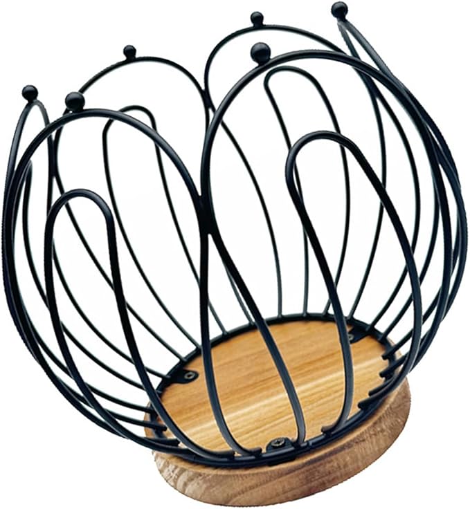 Multifunctional Coffee Pods Storage Basket with Wood Base Decorative Holder for Accessories
