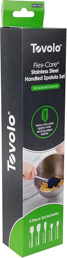 Tovolo Stainless Steel Handled Silicone Spatula Set of 5 Deep Indigo, Dishwasher Safe Kitchen Spatula Set for Cooking Baking, Non Toxic BPA Free Silicone Spatula set with Metal Steel Handle