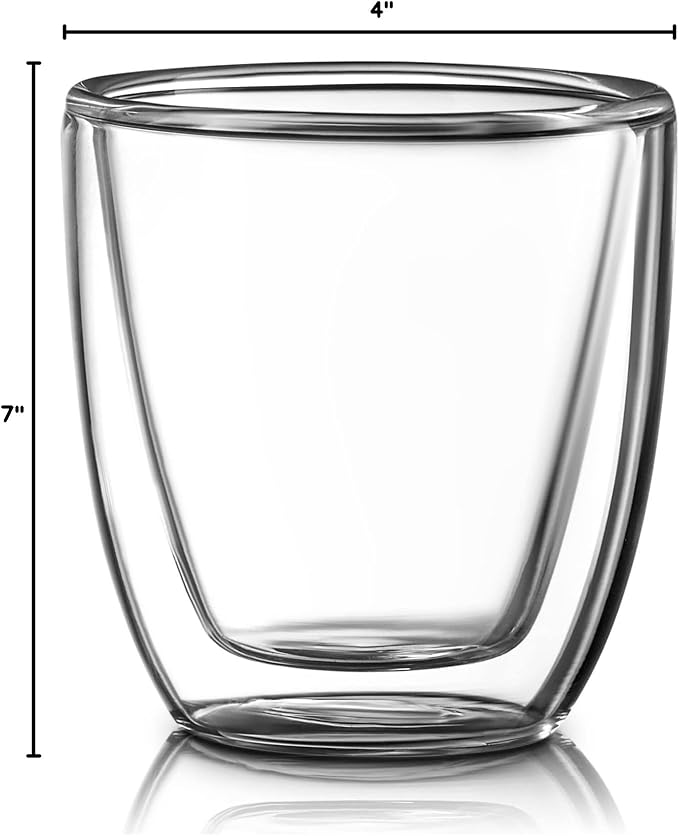Glass Espresso Cups Set of 4 - Double Walled Espresso Cup 2.7 OZ - Wide Italian Style Clear Doppio Espresso Cup - Double Espresso Cups - Espresso Accessories Small Double Wall Expresso Coffee Cup