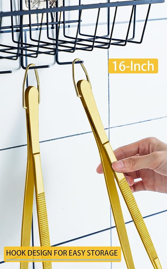 JETKONG 2 Pcs 16-Inch Heavy Duty Cooking Tweezers Extra Large Stainless Steel Food Tweezers Gaint Kitchen Tweezer Tongs (Gold)