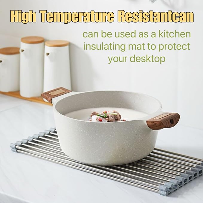 Roll Up Dish Drying Rack 21.3" x 15.8" Over The Sink Dish Drying Rack, Kitchen Dish Rack Stainless Steel Dish Drying Rack for Kitchen Sink Counter Storage (Grey)