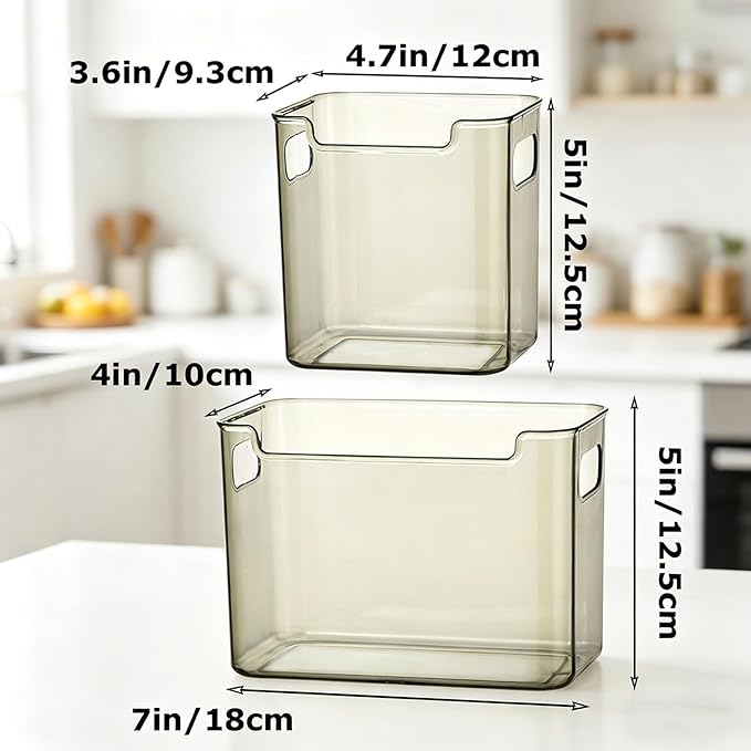 Crystal Clear Freezer Storage Bins, Stackable Freezer Organizer Bins with Handles, Sturdy and Durable, for Fridge, Pantry & Kitchen Cabinets (White,8Pcs-L)