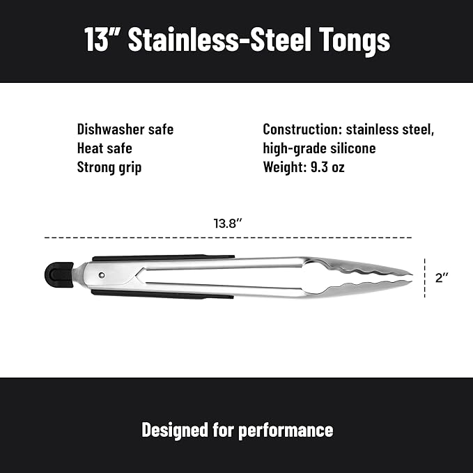 Misen Kitchen Tongs - Dishwasher Safe, Heavy Duty - Precision Stainless Steel Grilling Tool - Heat Resistant - Perfect for Serving and Air Frying - 13 Inch | Black