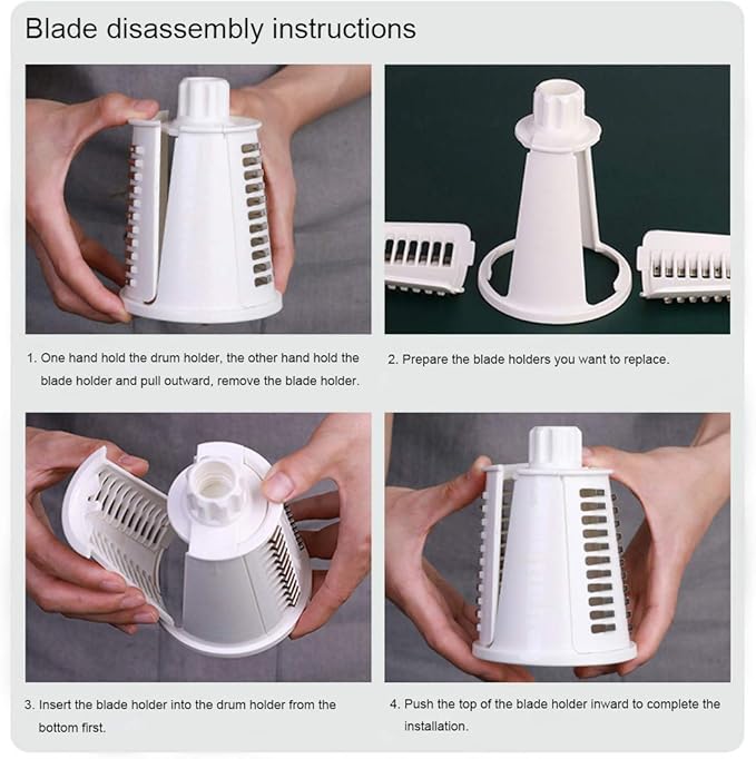 Manual Rotary Cheese Grater Grinder- 5 Interchangeable Blades Round Mandoline Vegetable Slicer Drum Shredder Nut Chopper with Strong Suction Base