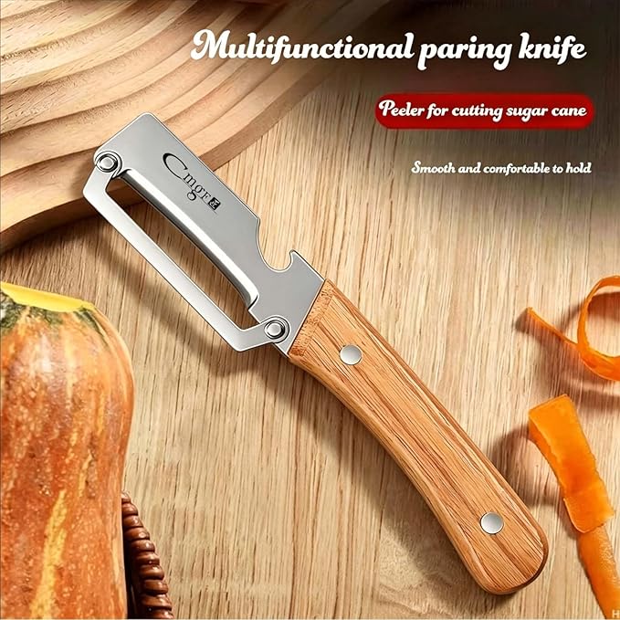 Multifunctional Vegetable Peeler, Wooden Handle & Bottle Opener Stainless Steel Potato Peeler, Kitchen Peeler for Fruits and veggies(Left hand)