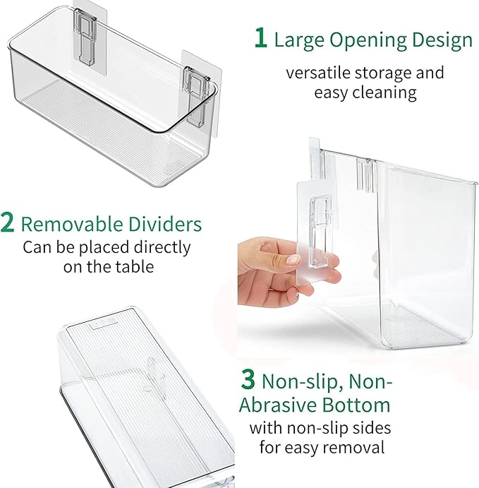 vacane 4 Pack Plastic Over Cabinet Door Organizer, Adhesive Mount Storage Organizer Container Makeup Organizer Hanging Basket Bins for Craft Room, Pantry, Office, Space Saving Holder for Kitchen Bags