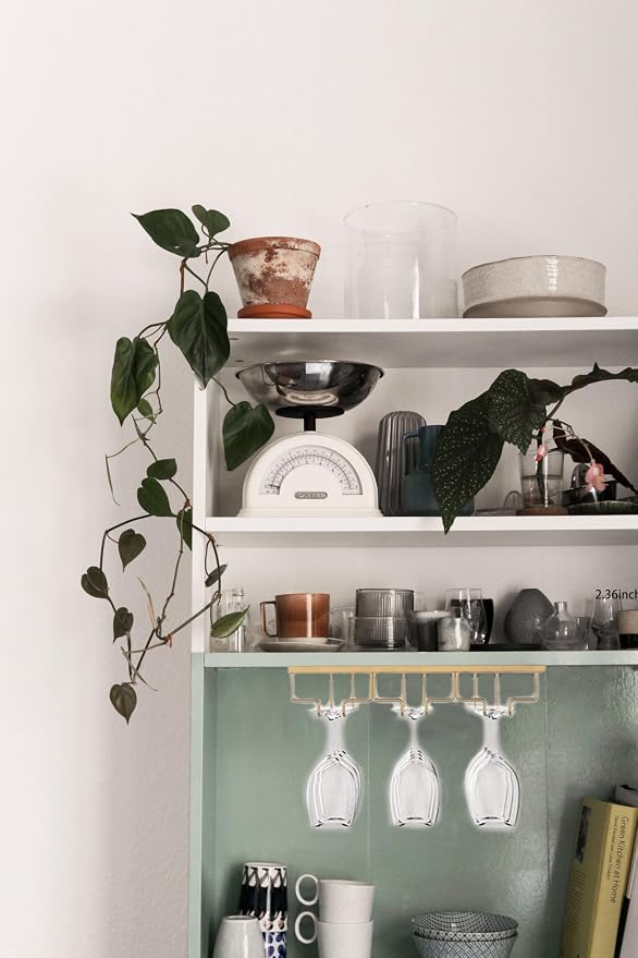Wine Glass Rack - Under Cabinet Stemware Wine Glass Holder - Wine Glasses Storage Hanger Metal Organizer for Cabinet Kitchen Bar (Champagne Gold, 3 Rows 1 Pack)