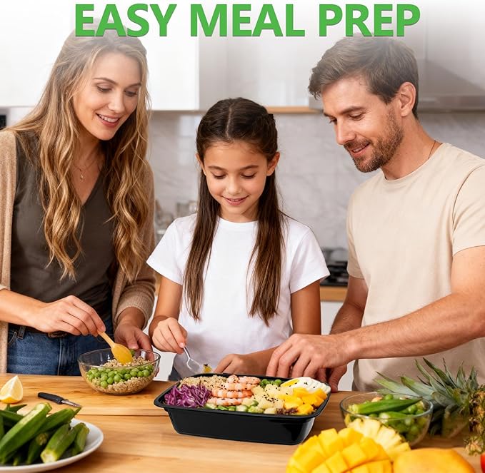 EASYTRIP 60 Pack Meal Prep Containers, 38 oz Food Storage with Lids, Stackable Reusable Bento Boxes, BPA-free, Microwave Dishwasher Freezer Safe