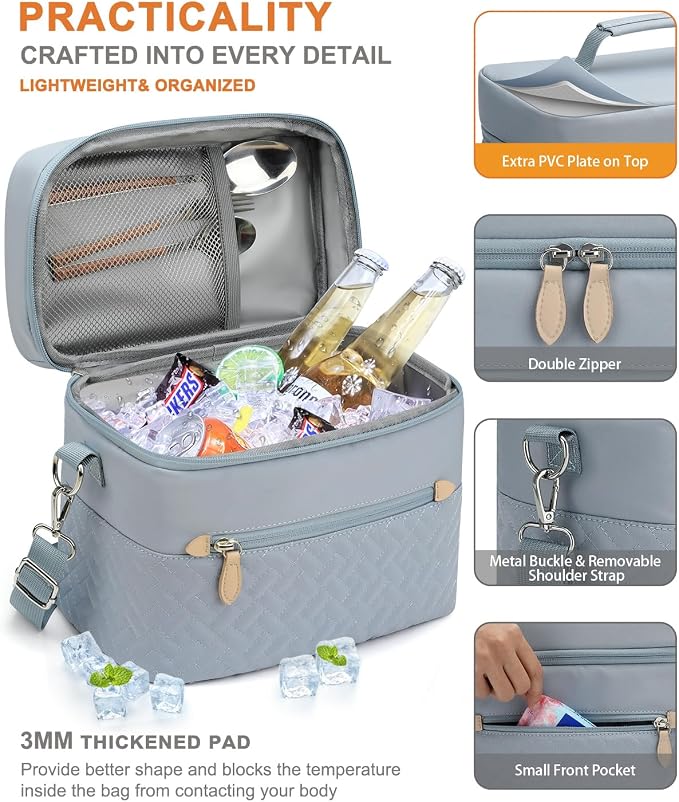 Capolo Lunch Box for Women Men Adults,Insulated Lunch Bag Leakproof Lunch Cooler Box with Removable Strap Cute Lunch Tote Bags Reusable Thermal Lunchbox for School Work Picnic(Small,Blue)