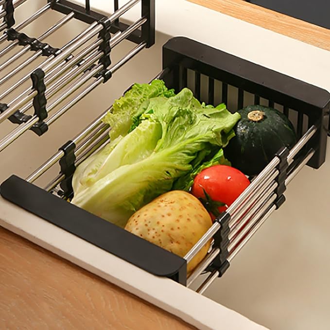 Large Dish Drying Rack - Extendable Dish Rack, Multifunctional Dish Rack for Kitchen Counter, Anti-Rust Dish Drainers with Cutlery and Cup Holders (Grey,L)
