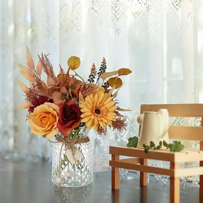 Leftover Fake Fall Flowers in Vase - Fall Floral Arrangement, Table Decor & Centerpieces for Kitchen & Coffee Table