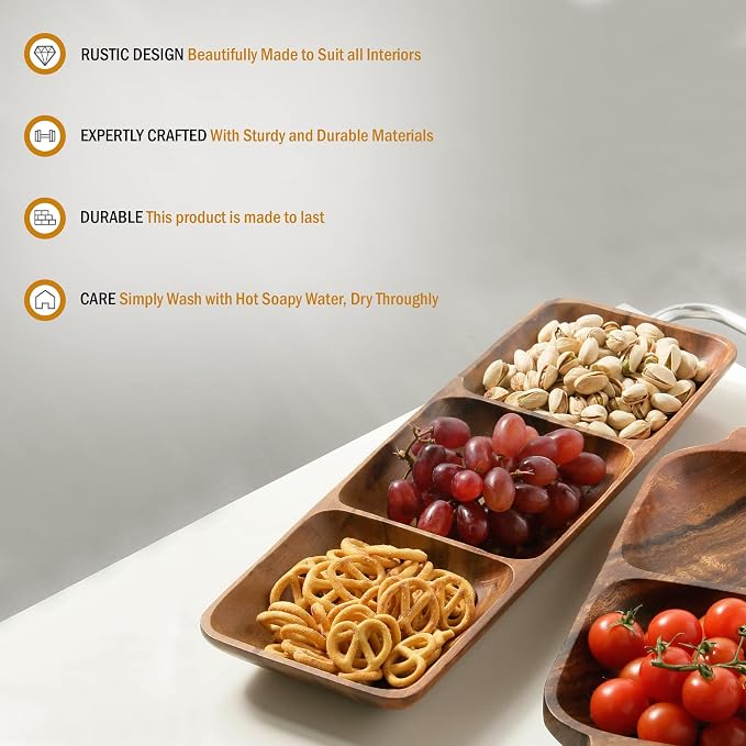 Premier Housewares 3-Section Rectangle Serving Dish - Acacia Wood