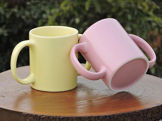 HealthGoodsIn Dual Handle Mug (Double Grip Mug) Set of 2 for Secure Hold, 11.83 Fl. Oz. (350 Ml) (Pastel Color)