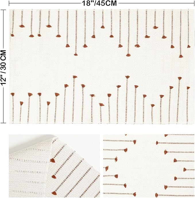 Artoid Mode Caramel Farmhouse Woven Rustic Placemats Set of 6,12x18 Seasonal Holiday Macrame Burlap Kitchen Dining Table Decoration for Home Party Decor