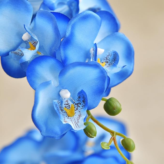 19" H Phalaenopsis Faux Orchid Plant Silk Orchid Centerpiece Artificial Floral Arrangement in Ceramic Pot (Blue)