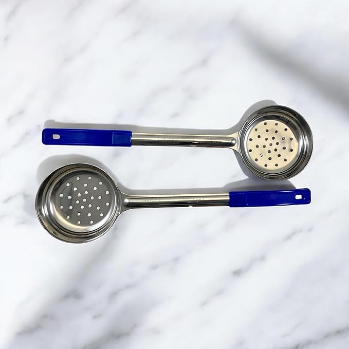 8 oz Slotted Stainless Steel Portion Control Ladle Spoon | Commercial-Grade Spoodle for Portioning & Draining - Pasta, Veggies & Buffet Service. Color-Coded by Size. Dishwasher Safe.