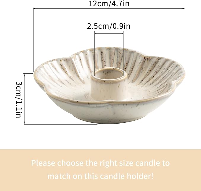 Ceramic Candle Holder, Candlestick Holder for Candles,Incense, Santo Palo, Rustic Vintage Home Decor for Halloween Christmas Weddings, Dining Room Table & Living Room Display (Vintage White)