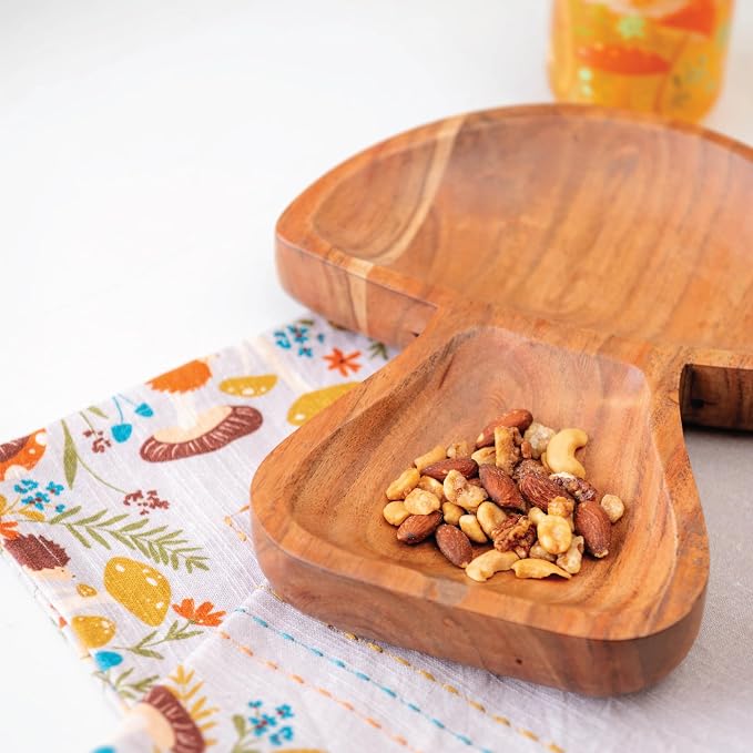 Karma, Acacia Wood Shaped Serving Bowl, Shaped Wooden Compartment Divided, Wood Accent-Plates Divided Dessert Dish Serving Trays Platters, Pumpkin