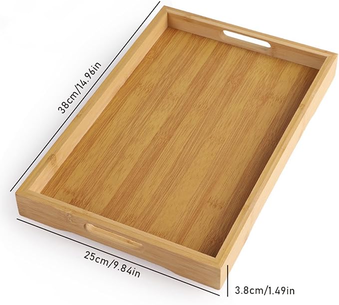 Custom Bamboo Serving Tray with Initial & Name, Personalized Breakfast Tray with Handles, Wooden Food Serving Tray for Coffee, Drinks, Home Decor Gift