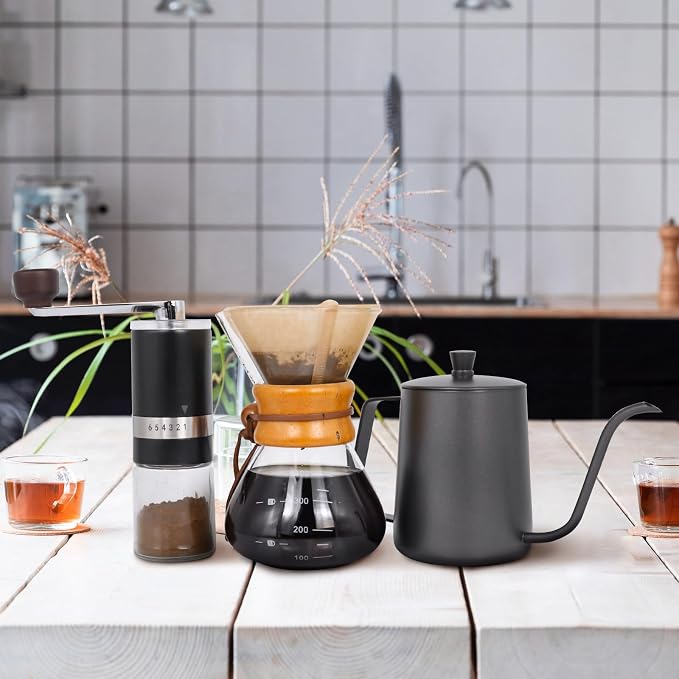 SOTECH Pour Over Coffee Maker Set Portable Pour Over Set-Manual Coffee Grinder Heatproof Glass Coffee Dripper for Traveling Camping