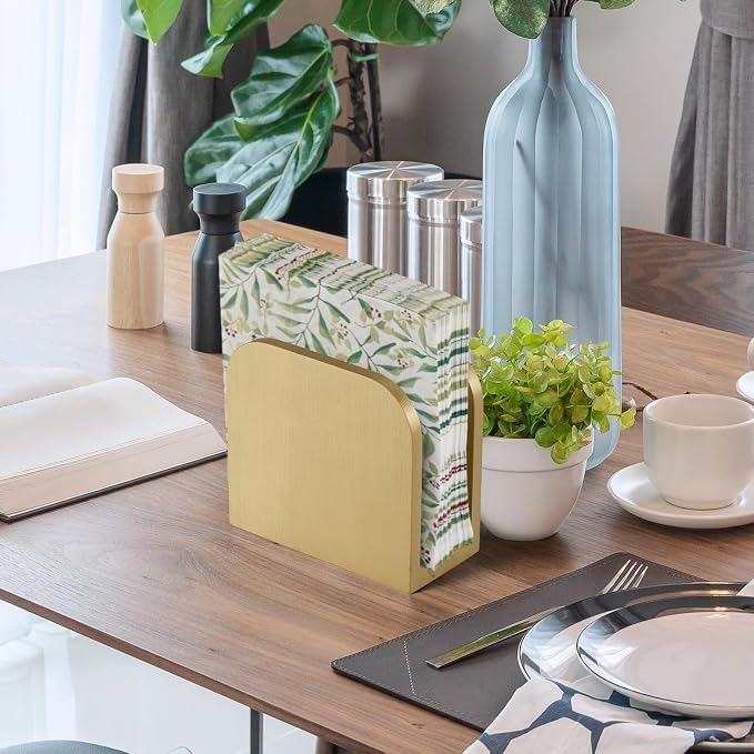ALELION Wooden Napkin Holder for Table, Upright Napkin Holders for Kitchen, Standing Napkin Dispenser for Kitchen Dining Room Party Cocktail Outdoor Use, Gold