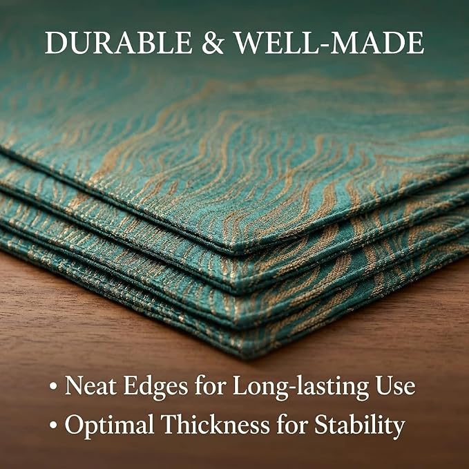 Green Placemats Set of 4, 12x18 Inch Modern Jacquard Woven Place Mats, Double Sided Reversible Non Slip Table Mats, Fade Resistant Irregular Woven Texture Dining Table Decor for Kitchen