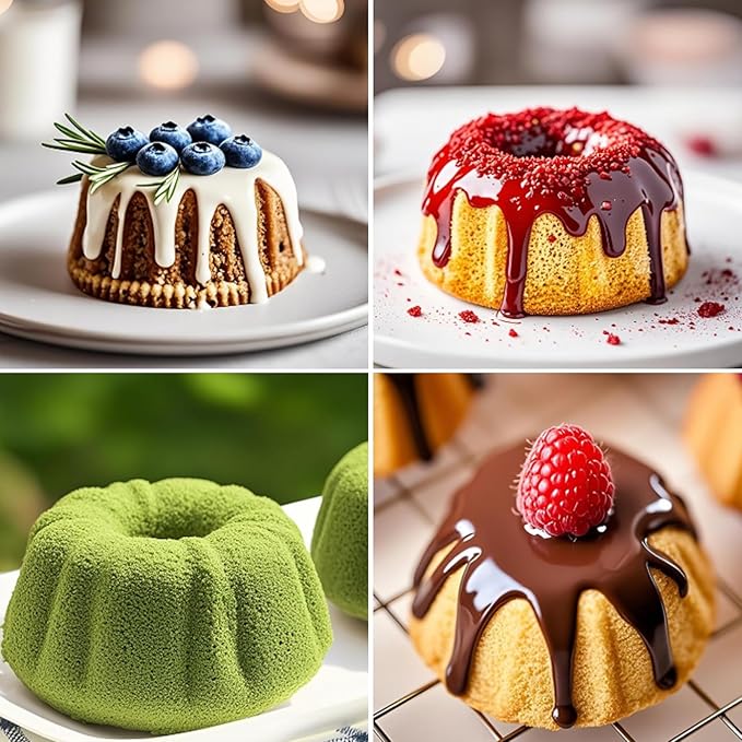 CAKETIME Mini Fluted Tube Pan with Metal Reinforced Frame, 6-Cavity Silicone Nonstick Small Cake Molds 3Pcs for Chocoflan, Donuts, Cornbread, Brownies, Jellies BPA Free