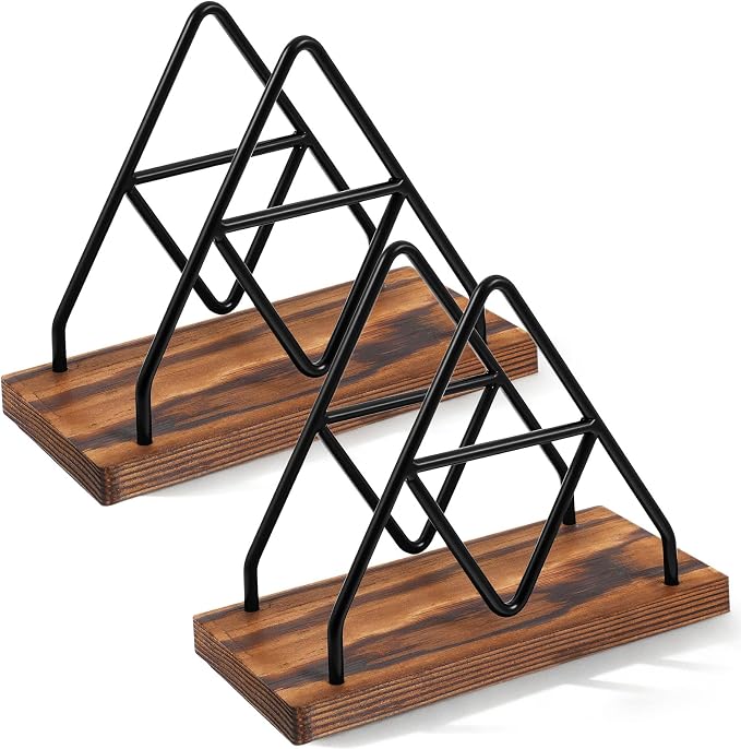 2 Pcs Wooden Napkin Storage,Black Table Napkin Holder with Black Metal Wire for Kitchen, Table Decor, Cocktail Bar