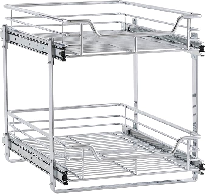Household Essentials Chrome-Plated Steel Dual-Tier Slide-Out Organizer