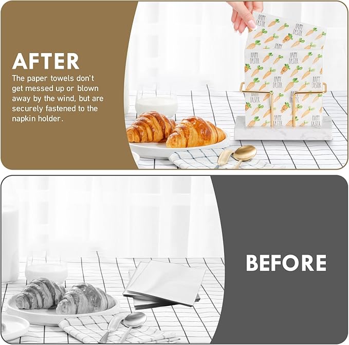 2 Pack Cocktail Napkin Holder for Table,Natural Marble Napkins Holder with Metal Wire,Modern Tissue Paper Dispenser for Dining Table Bar Kitchen (for 5 x 5 inches napkin)