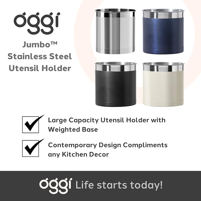 Oggi Steel Holder Utensil Crock, Jumbo, Black - 7'' (7211.3)
