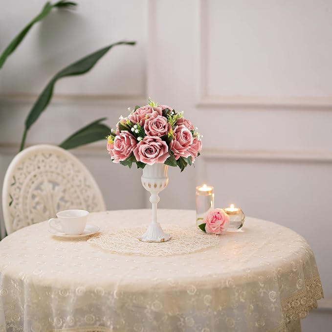 BLOSMON Dusty Pink Flowers Decoration: 6 Pcs Artificial Roses Flowers Balls for Wedding Dinning Table Centerpieces - Fake Silk Kissing Floral Arrangement for Home Party Event | Fake Wedding Dinning Table Centerpieces - Faux Silk Kissing Bouquet Floral ...
