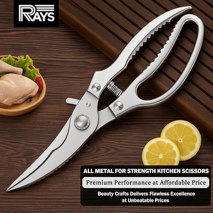 Heavy Duty Poultry Shears β Professional Stainless Steel Kitchen Scissors for Chicken, Turkey, Bone, Meat & Fish β Spring Loaded Spatchcocking Shears β Dishwasher Safe with Safety Lock