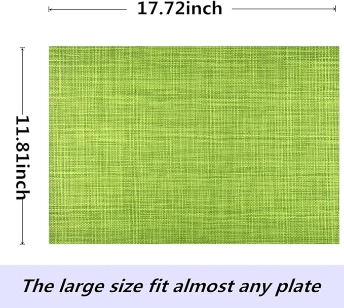 WAZAIGUR Placemats,Easy to Clean Crisscross Woven Vinyl Place Mats Durable Non-Slip Heat Resistant Table Mats,Placemats for Kitchen Table (Green, 4)