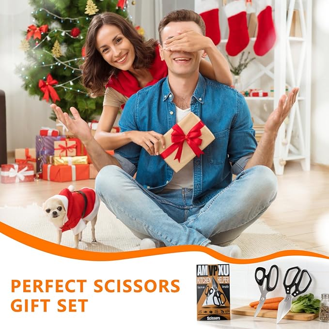 2-Piece Kitchen scissors all purpose heavy duty,Stainless Steel kitchen Shears, sharp utility scissors for cutting chicken, meat,fish, vegetables, and poultry,home kitchen utensils gadgets