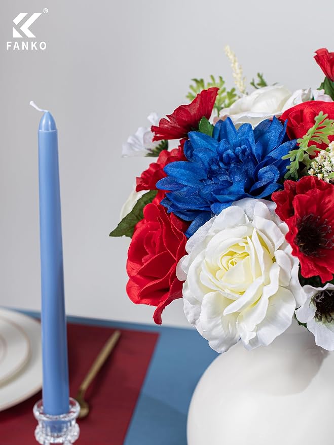 FANKO Artificial Flowers for DIY, Red White Blue Faux Flowers Bouquet, Fake Rose Poppy Dahlia Silk Flowers for 4th of July, Home Decor, Garland, Patriotic Holidays, Memorial Day, Summer Party