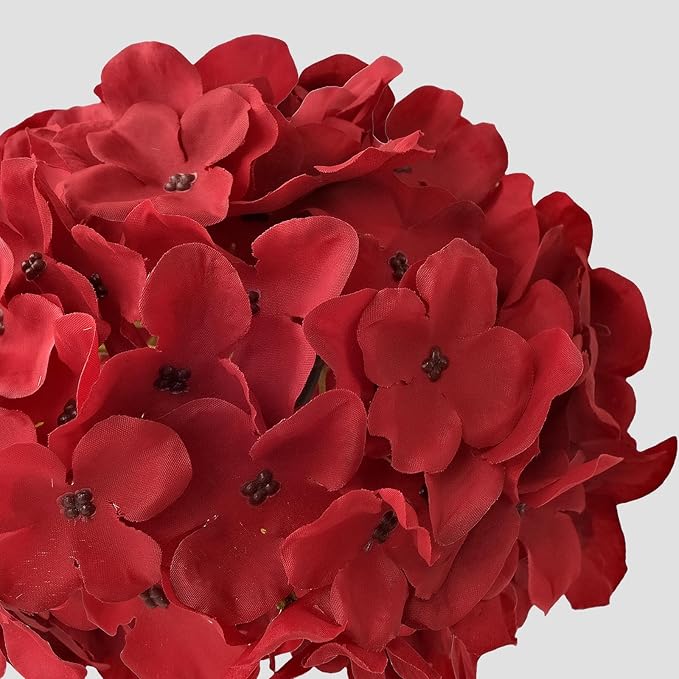 JINWOE 5Pcs Red Silk Hydrangea Artificial Flowers, 20Inch Large Halloween Christmas Lifelike Flowers for Indoor Bouquet Table Centerpieces Floral Arrangements Home Wedding Home