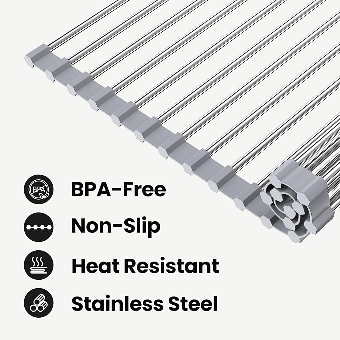 Roll Up Dish Drying Rack, 17.5" x 15.7", Sink Drying Rack for Kitchen, Gray