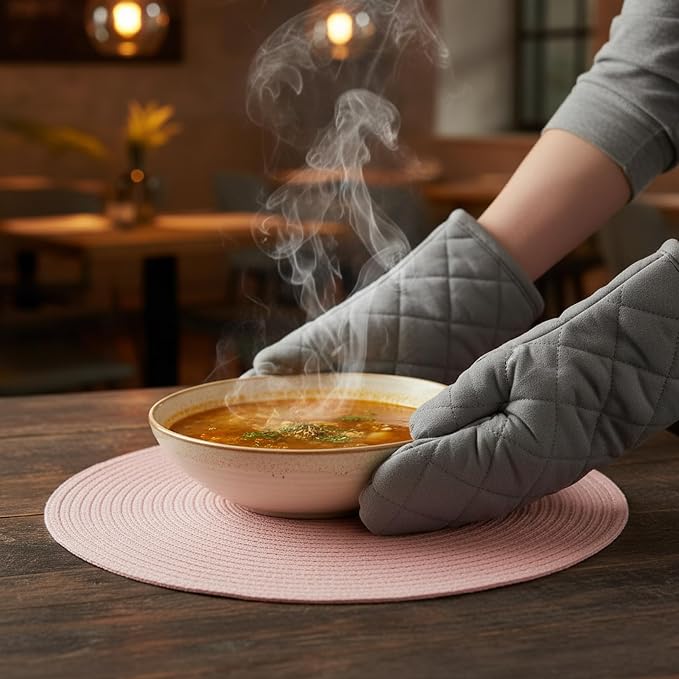 Winknowl 15 Inch Round Braided Placemats Set of 6, Washable Cotton Polyester Table Mats, Heat Resistant Non-Slip Place Mats for Kitchen Dining Table Decor (Pink,6pcs)