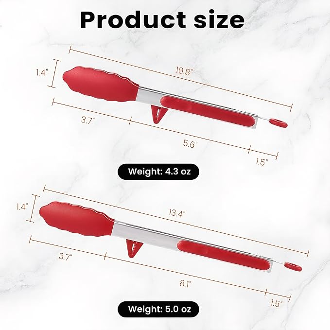 Kitchen Tongs Set of 2 (9” & 12”) – Stainless Steel & Silicone Cooking Tongs with Built-in Stand & Dishwasher Safe – Heat Resistant up to 600°F – Perfect for Grilling, BBQ, Salad & Frying