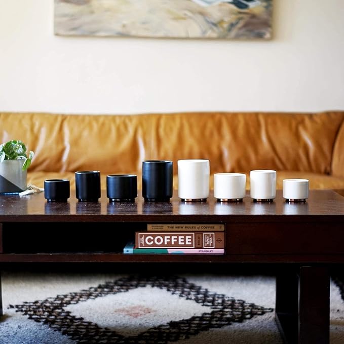 Fellow Monty Milk Art Cups Bundle - Matte White with Copper Base - Double Wall Ceramic Cappuccino Mugs - 6.5oz & 11oz - Set of 2