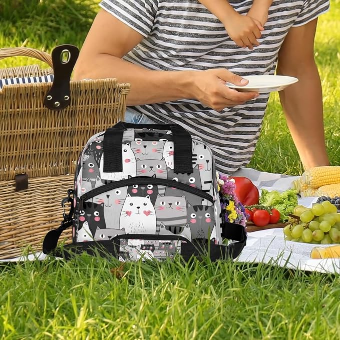 Cartoon Cat Animals Lunch Bag Women Lunch Box for Women Adult Men Reusable Cute Lunch Box Tote Cooler Bags Insulated Portable Lunch Containers for Work, Office, Travel, Picnic