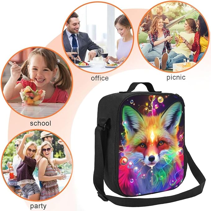 Insulated Lunch Bag, Reusable Portable Lunch Box With Shoulder Strap, Fox Lunch Bag, Funny Cute Bento Lunchbox Cooler Thermal Meal Tote Kit