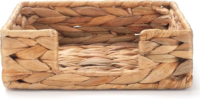 Water Hyacinth Napkin Holder for Table, Rattan Napkin Holder, Square Wicker Napkin Towel Holder for Bathroom, Kitchen, Restaurant, Decorative Tabletop Accessory, 7.5" x 7.5" x 2.5"