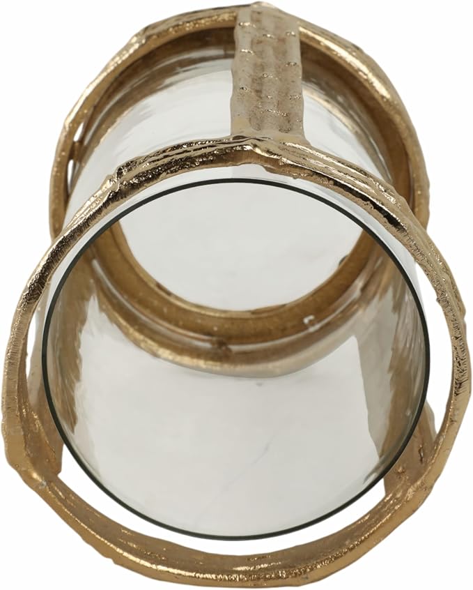Modern Glass Candle Holder Hurricane for Home Decor - Elegant Pillar Candle Holder for Table Centerpieces Accent - Decorative Candle Stick Holder for Mantel or Entryway Table - 8", Gold & Clear