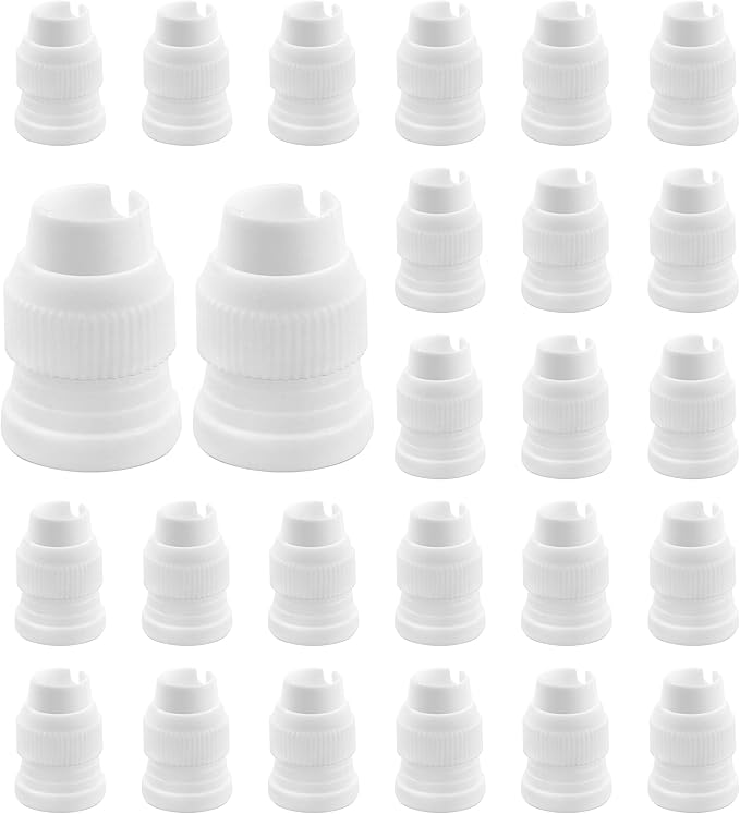 30 Pcs White Couplers for Piping Bags, Small Pipe Tip Coupler, Plastic Standard Couplers for Icing Nozzles (32 x 23mm/1.26 x 0.9 Inch)