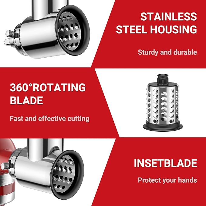 Cofun Stainless Steel Slicer Shredder Attachment for KitchenAid | Vegetable Slicer, Salad Maker, Grinding Powder, Cheese Grater